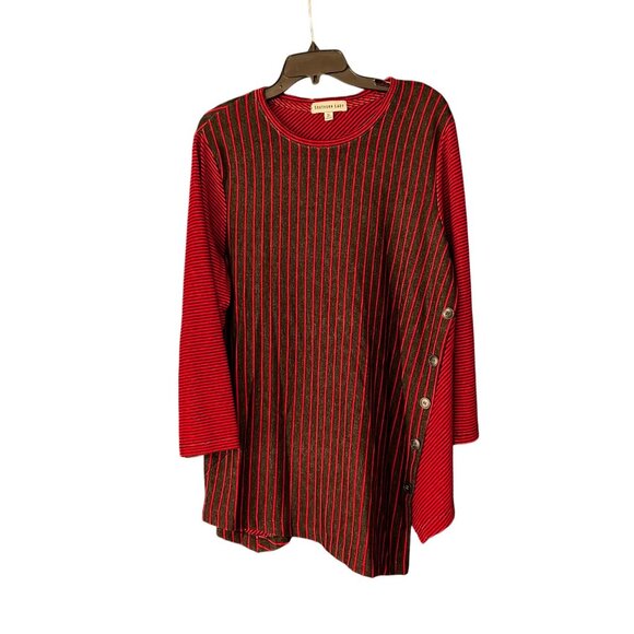 Southern Lady XL Red & Black Striped Top With Button Side Detail F-6-22-0 - Picture 1 of 5